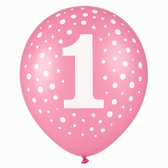 Pink #1 Printed 12" Latex Balloons - Bulk Pack