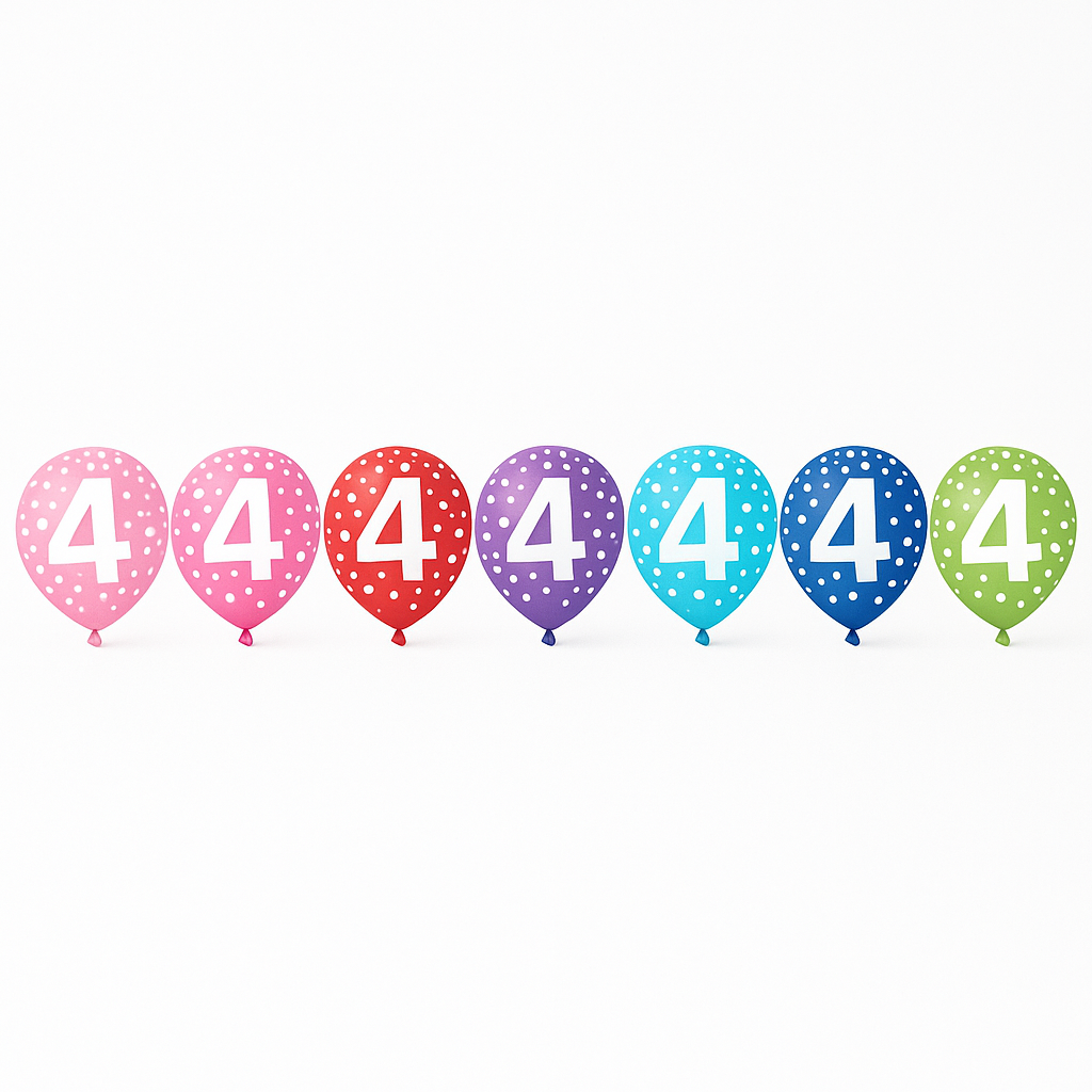 Colorful Printed Number 4 Latex Balloons - 12" Assorted