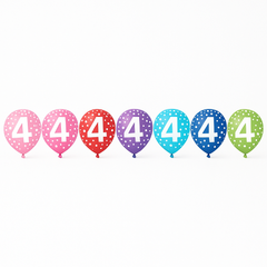 Colorful Printed Number 4 Latex Balloons - 12" Assorted