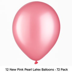 12" New Pink Pearl Latex Balloons - 72 Pack