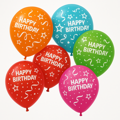 Bright Pink "Happy Birthday" Confetti Latex Balloons - 12", 6 Pack