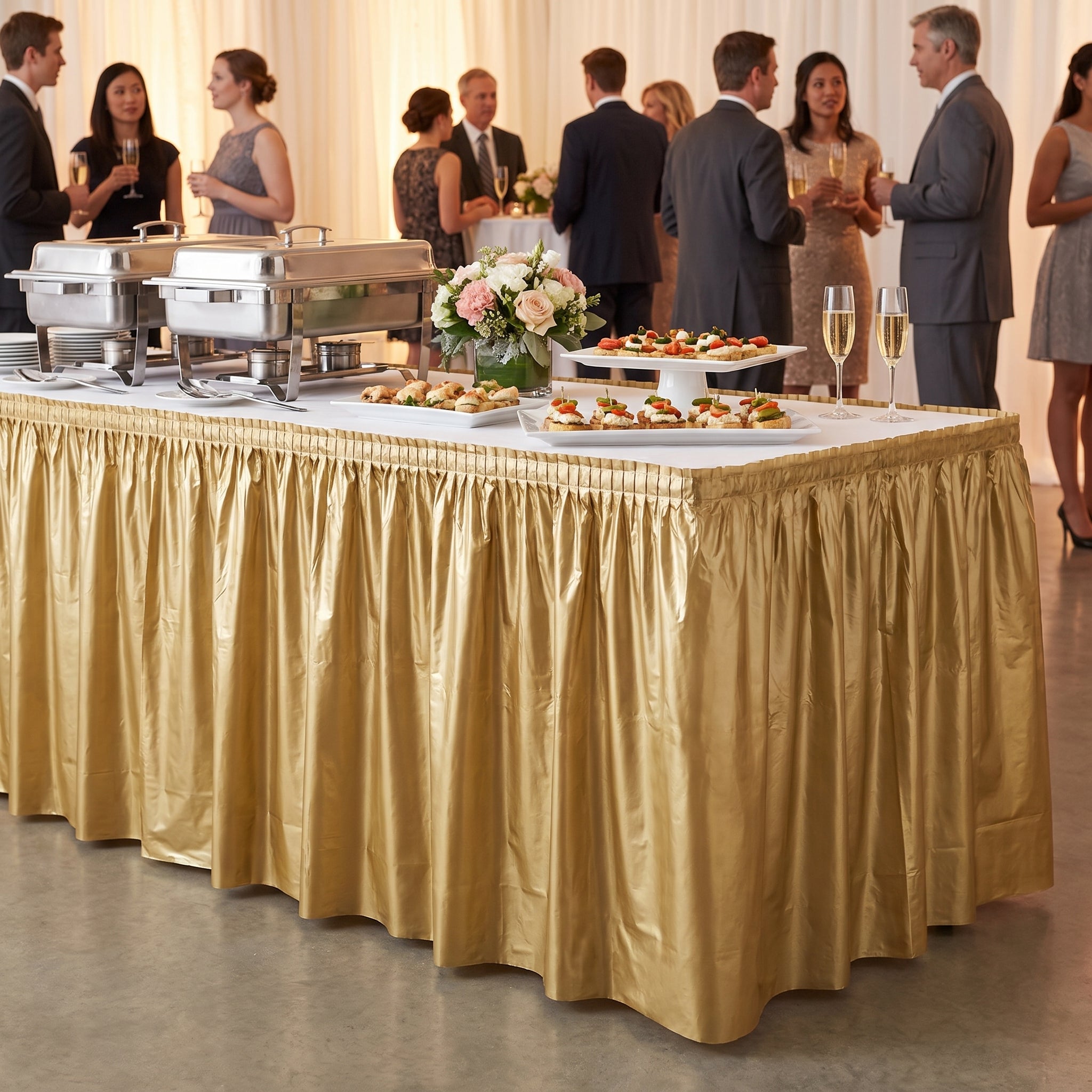 Elegant Gold Plastic Table Skirt - 168" x 29"
