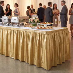 Elegant Gold Plastic Table Skirt - 168" x 29"
