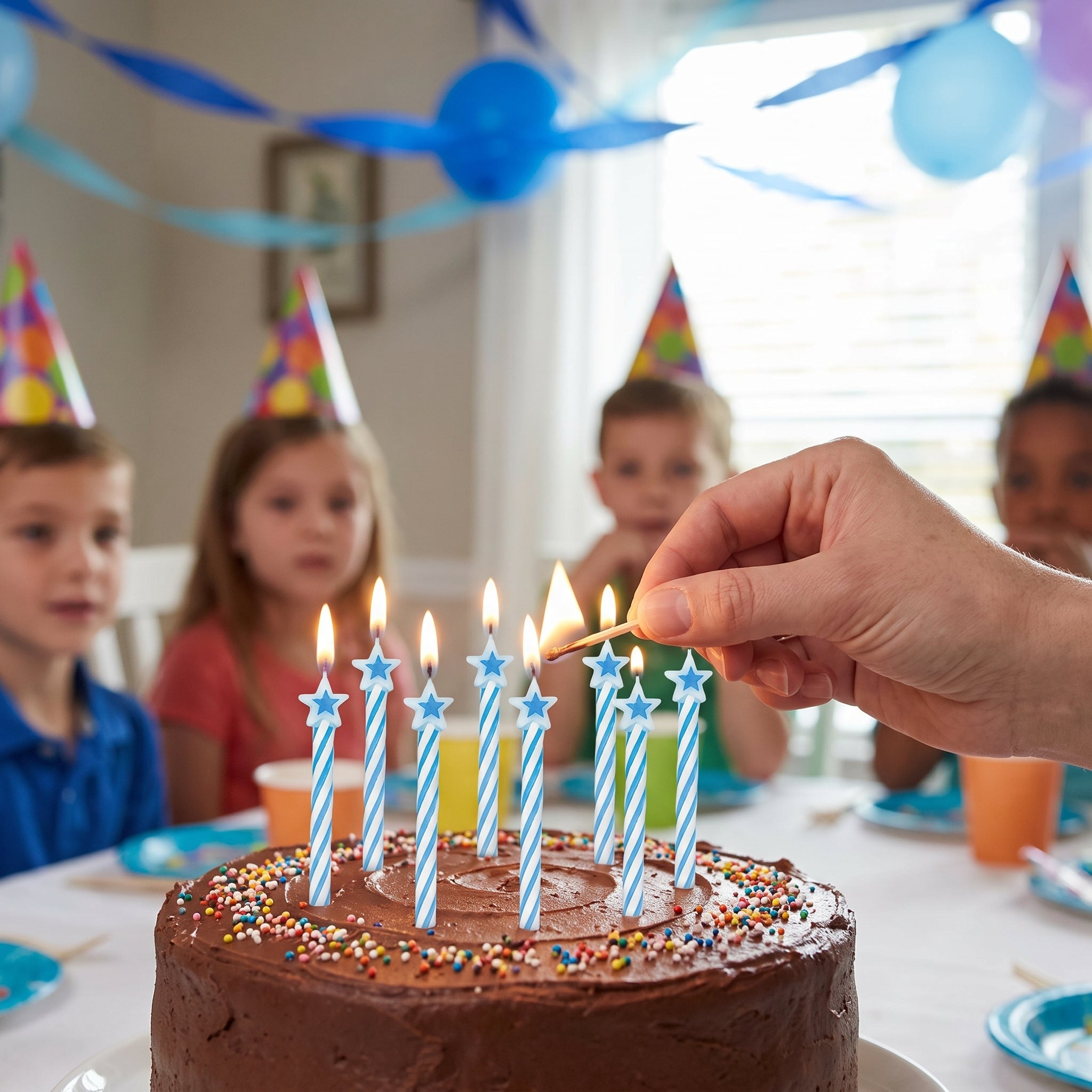 Blue Spiral Birthday Candles with Star Toppers