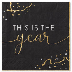 Hello New Year Gold & Black Luncheon Napkins - 6.5 In. x 6.5 In. - 40 Pack