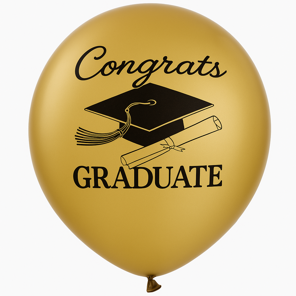 "Congrats Grad" Gold, Silver, and Black Latex Balloons, 12-Inch, 15-Pack