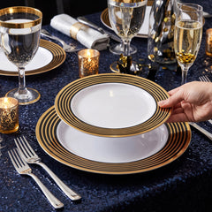 Elegant Gold Striped Premium Plastic Dinner Plates, 10.25", 20-Pack