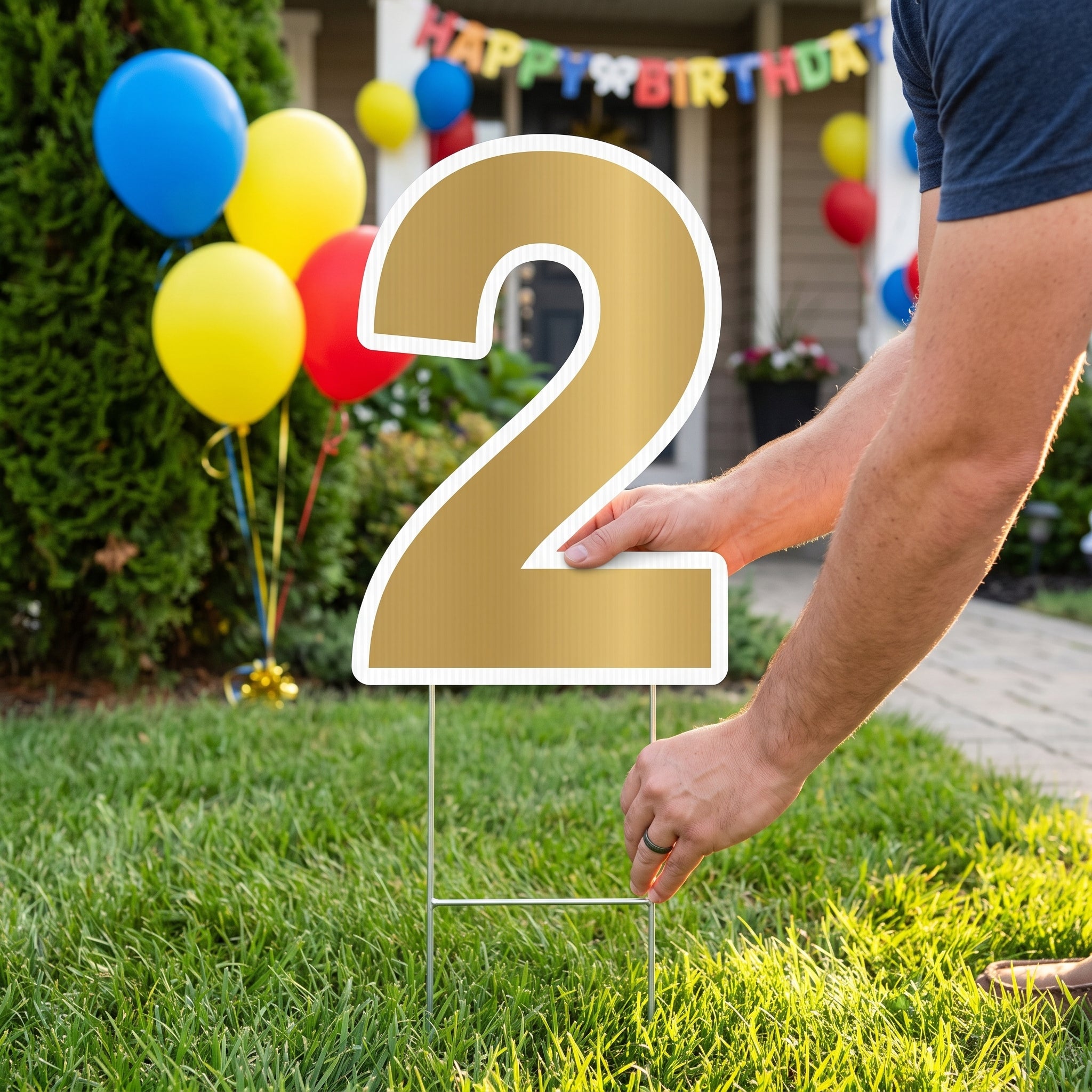 Gold Number 2 Yard Sign - Perfect for Birthdays and Celebrations