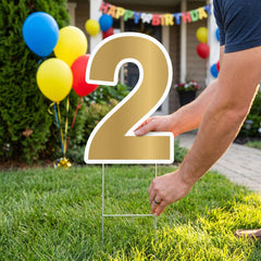 Gold Number 2 Yard Sign - Perfect for Birthdays and Celebrations