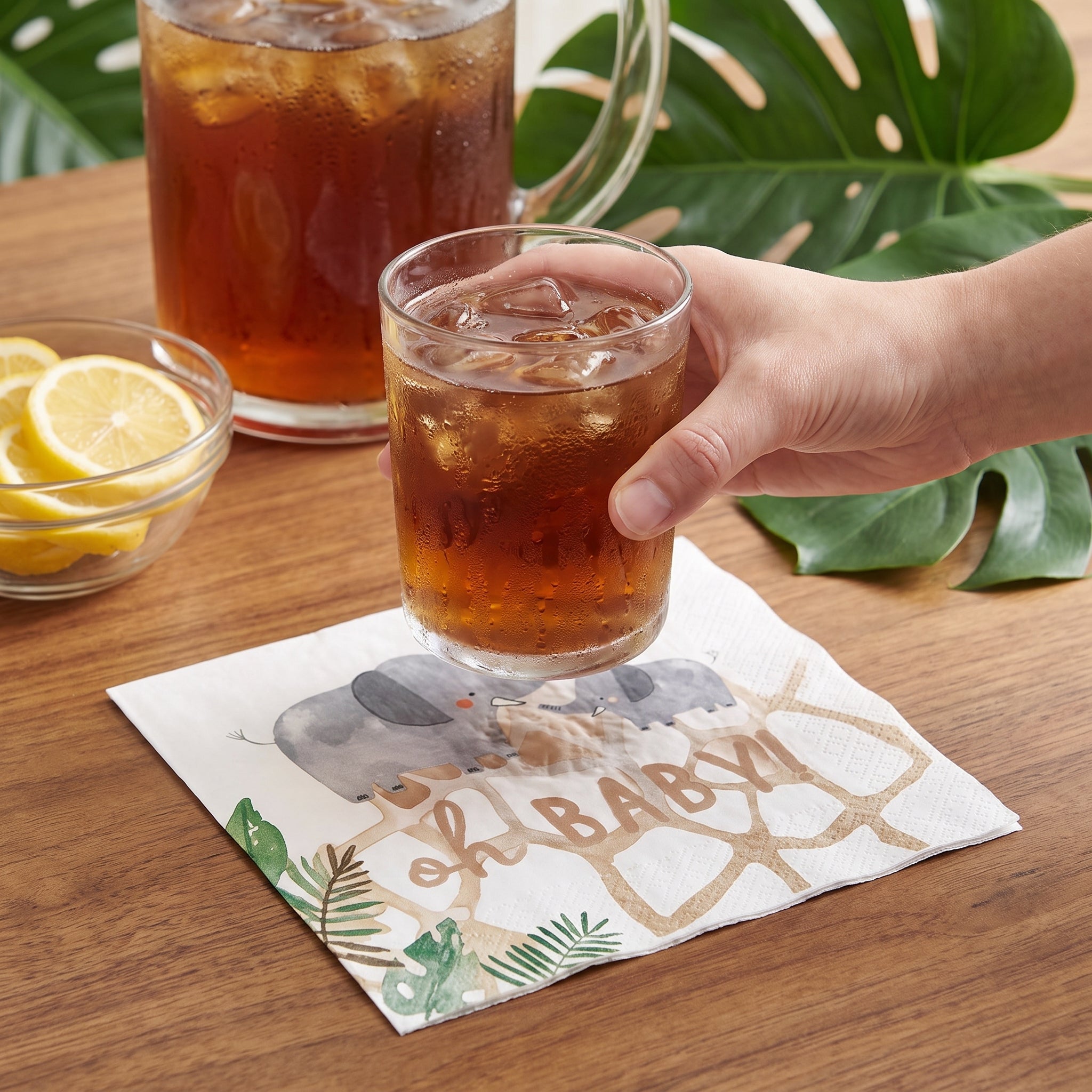 Jungle Baby "Oh Baby" Elephant Beverage Napkins - 16 Pack - 5 In. X 5 In.