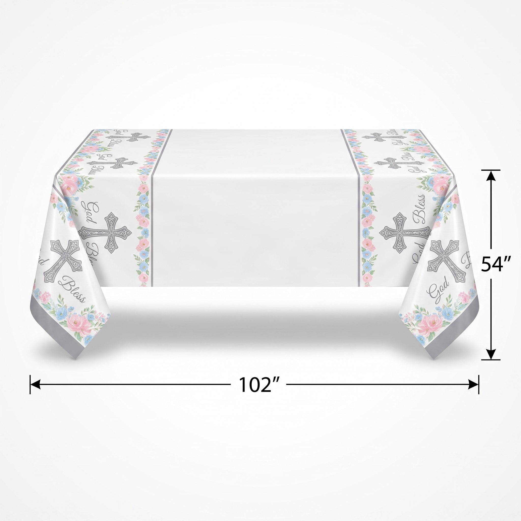 God Bless Holy Day Plastic Table Cover - 54" x 102" Reusable Decoration