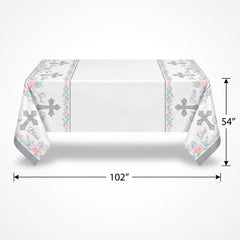 God Bless Holy Day Plastic Table Cover - 54" x 102" Reusable Decoration