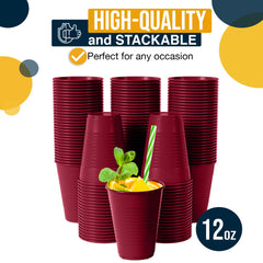 12 Oz. Burgundy Plastic Cups | 100 Count