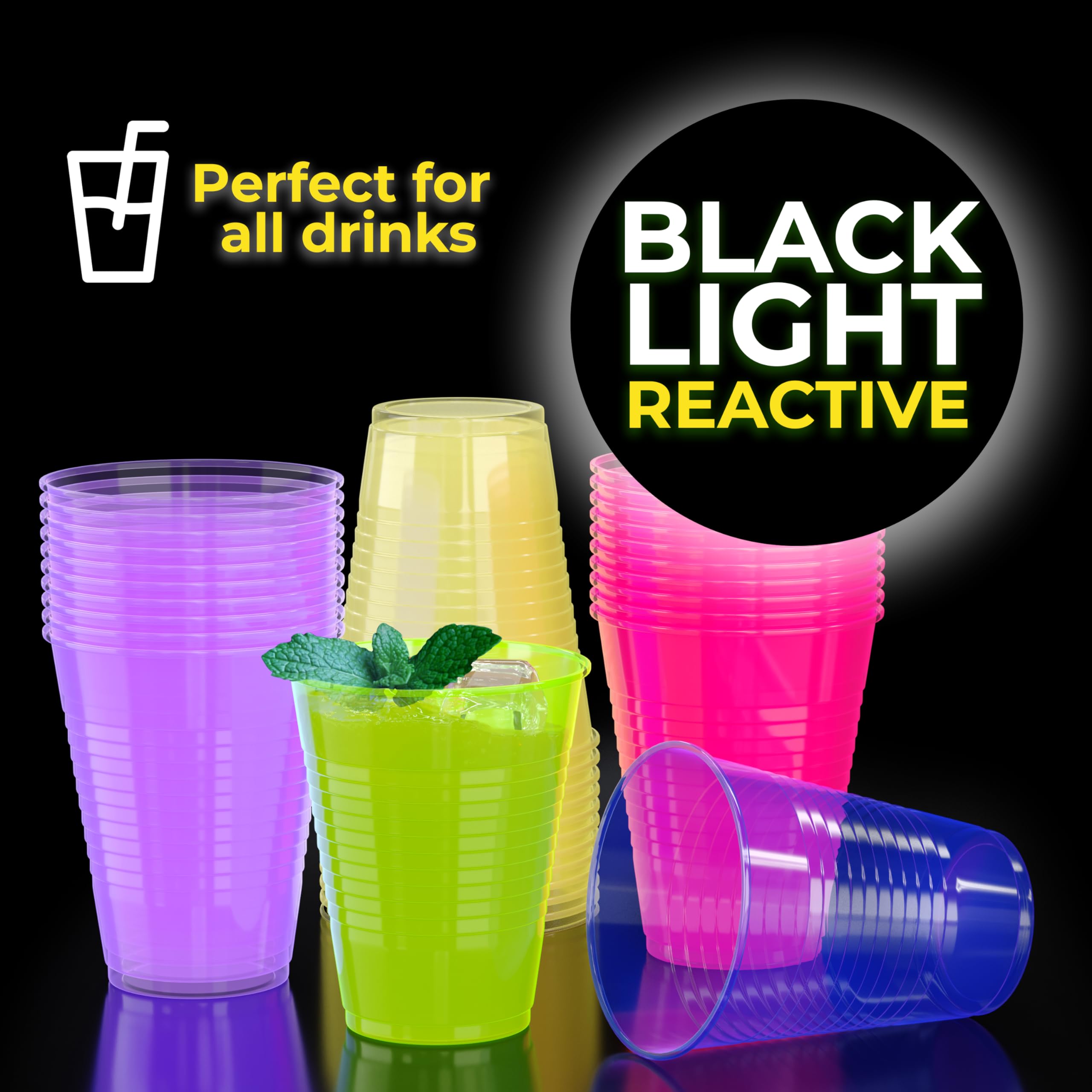 12 Oz. Neon Assorted Color Plastic Cups | 120 Count