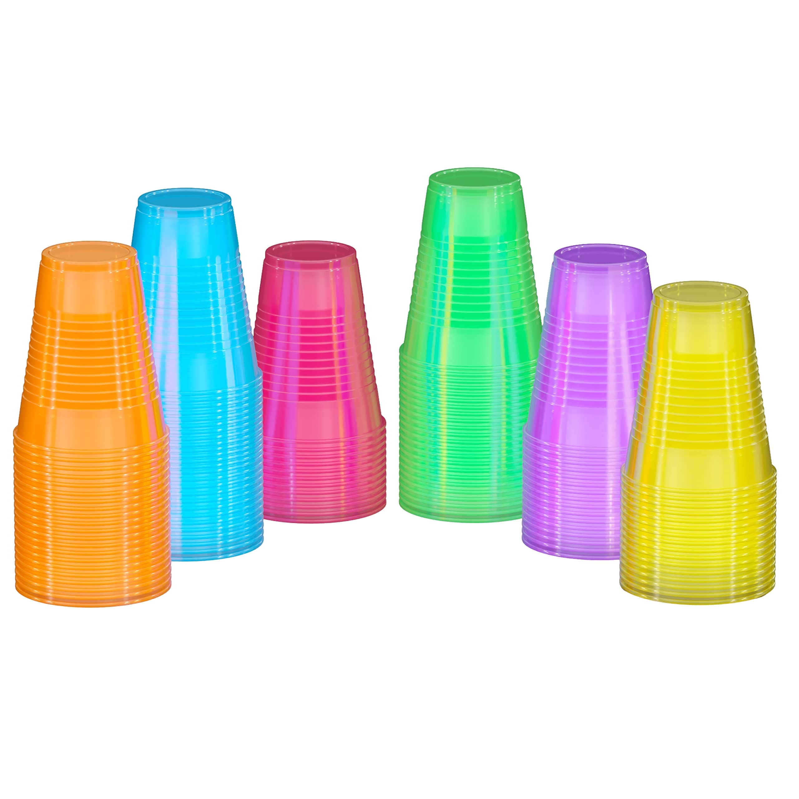 12 Oz. Neon Assorted Color Plastic Cups | 60 Count