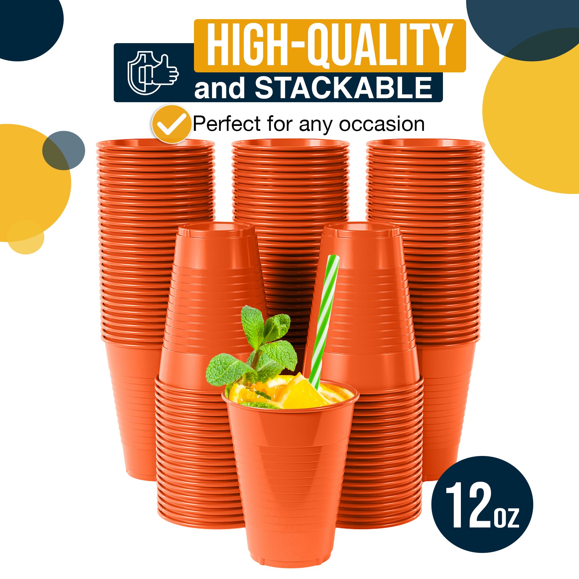 12 Oz. Orange Plastic Cups | 100 Count