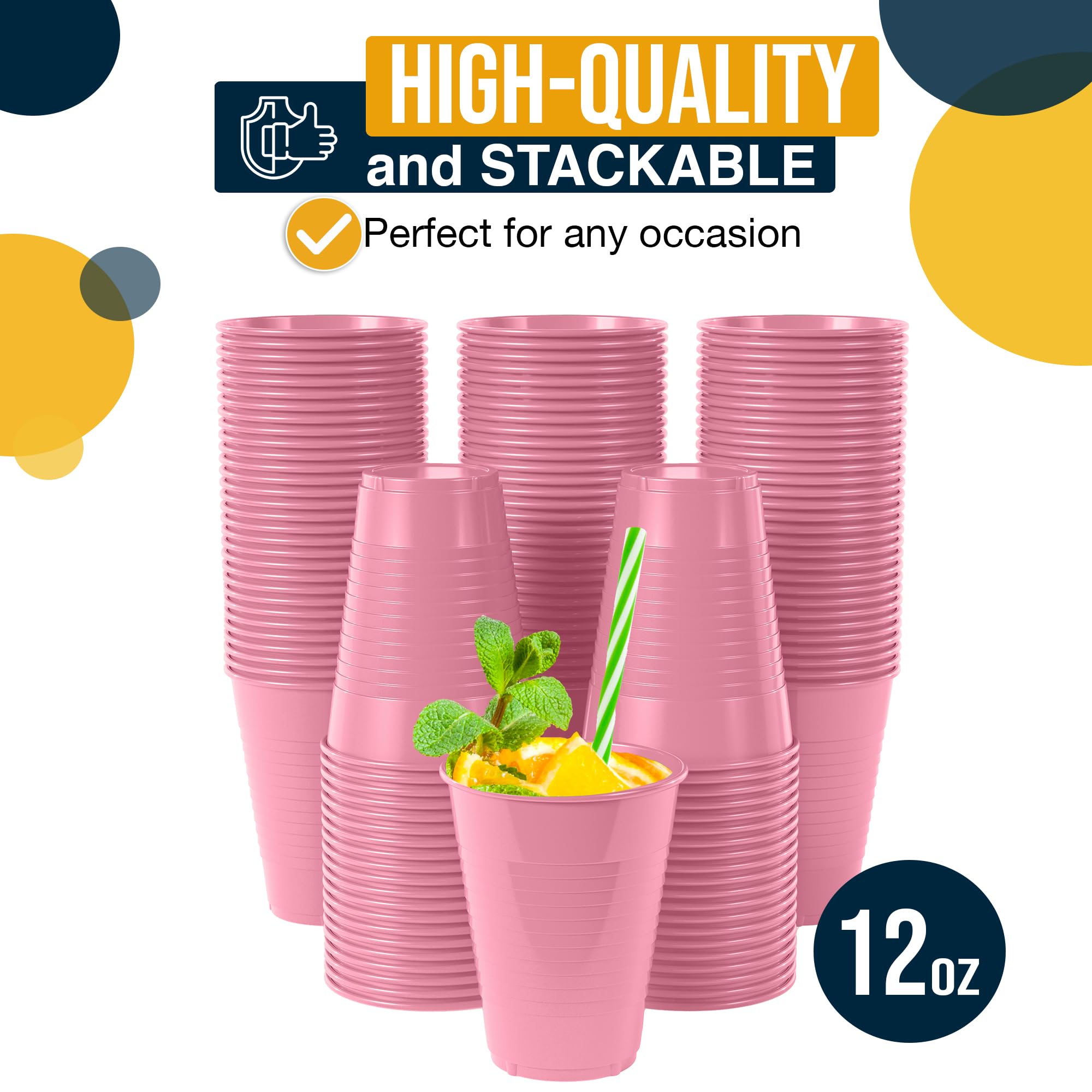 12 Oz. Pink Plastic Cups | Case of 600