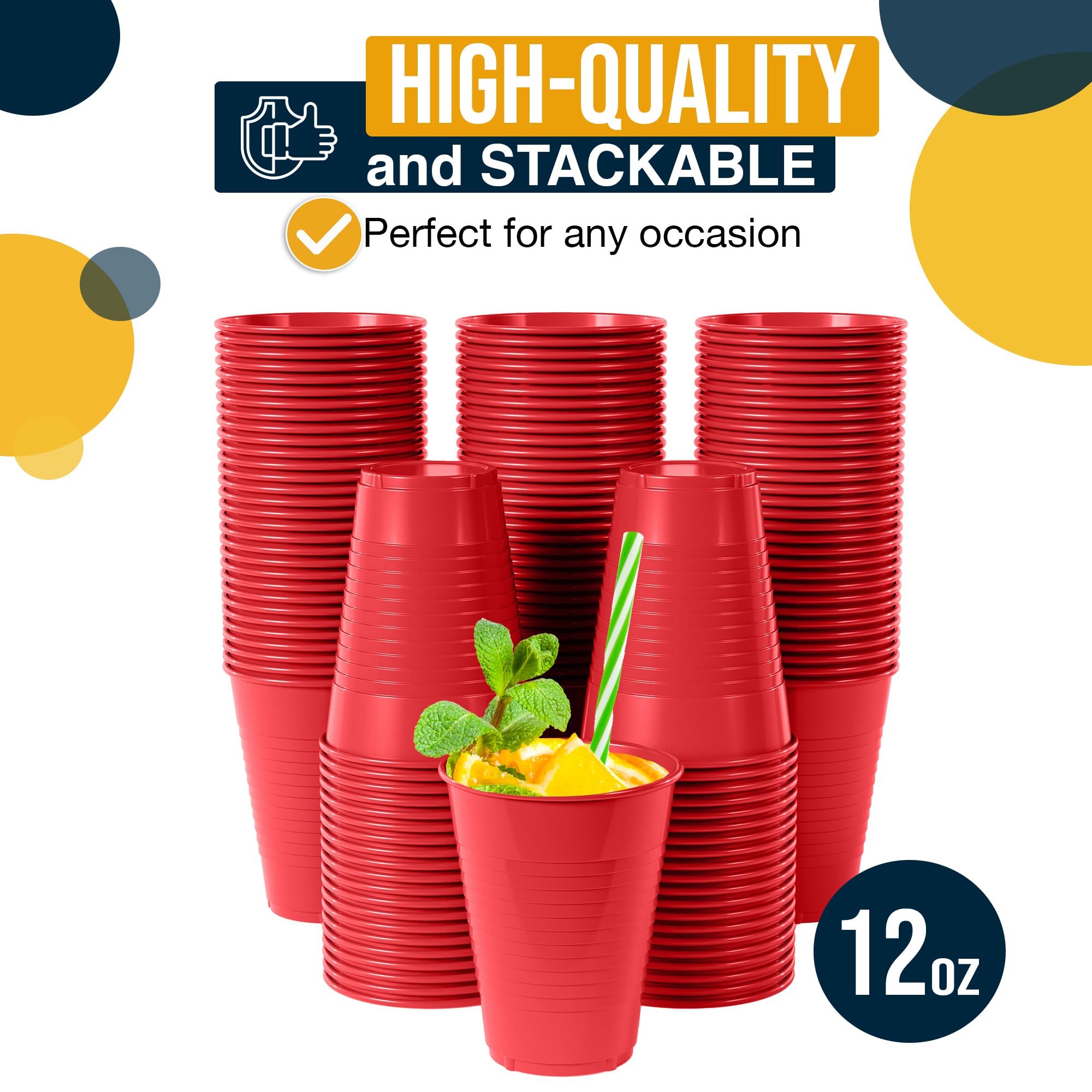 12 Oz. Red Plastic Cups | 50 Count