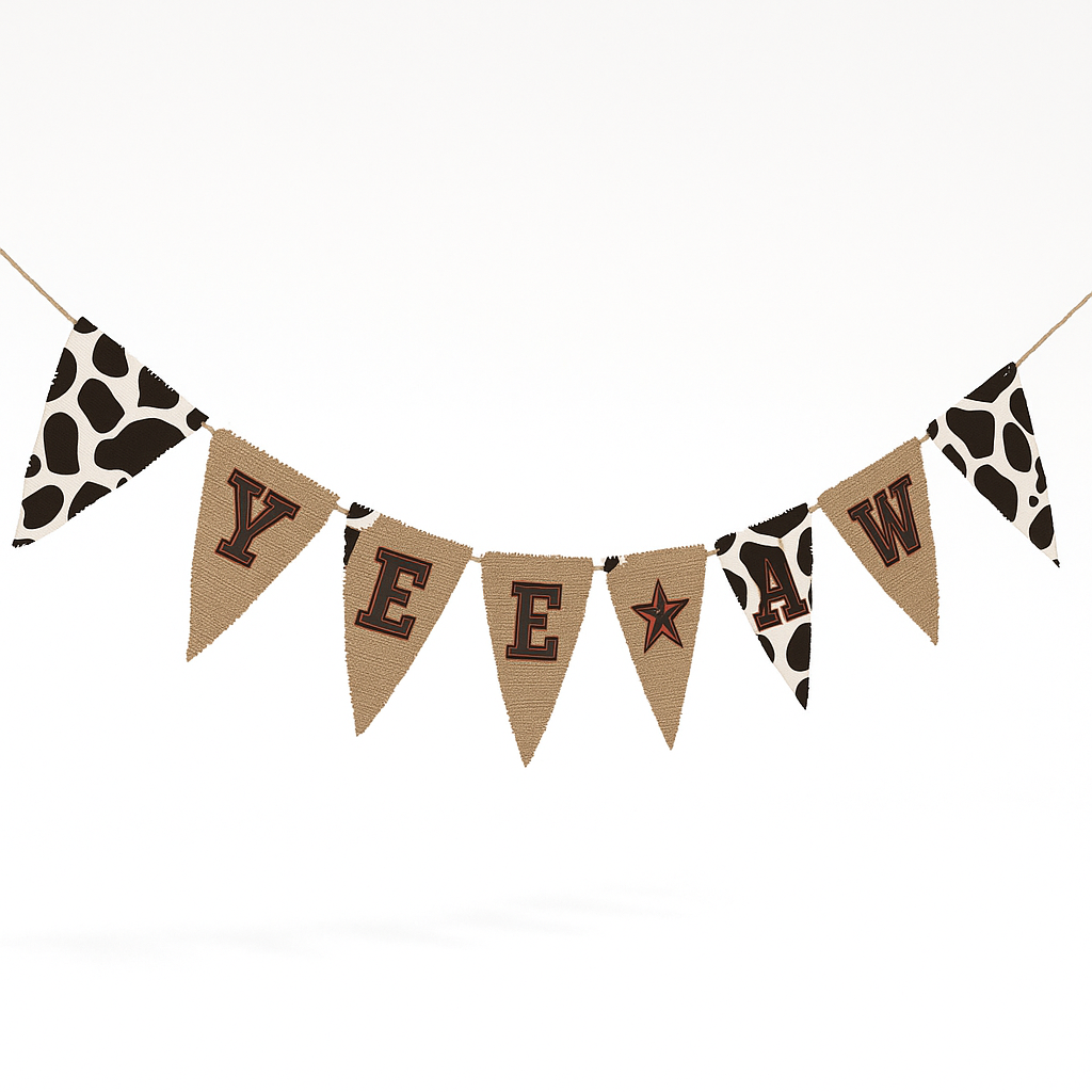 Yeehaw Western Burlap Pennant Banner
