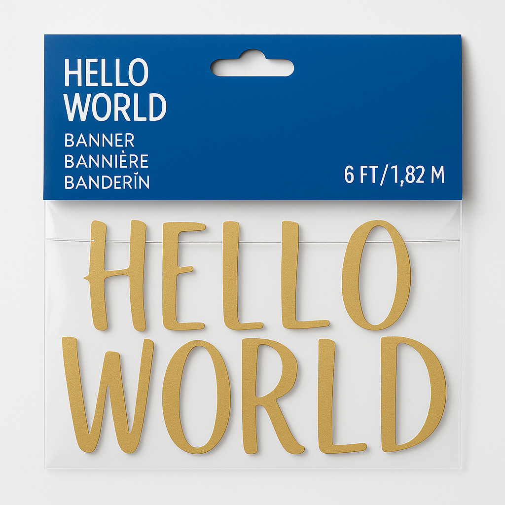 Blue & Gold "Hello World" Baby Shower Banner Kit