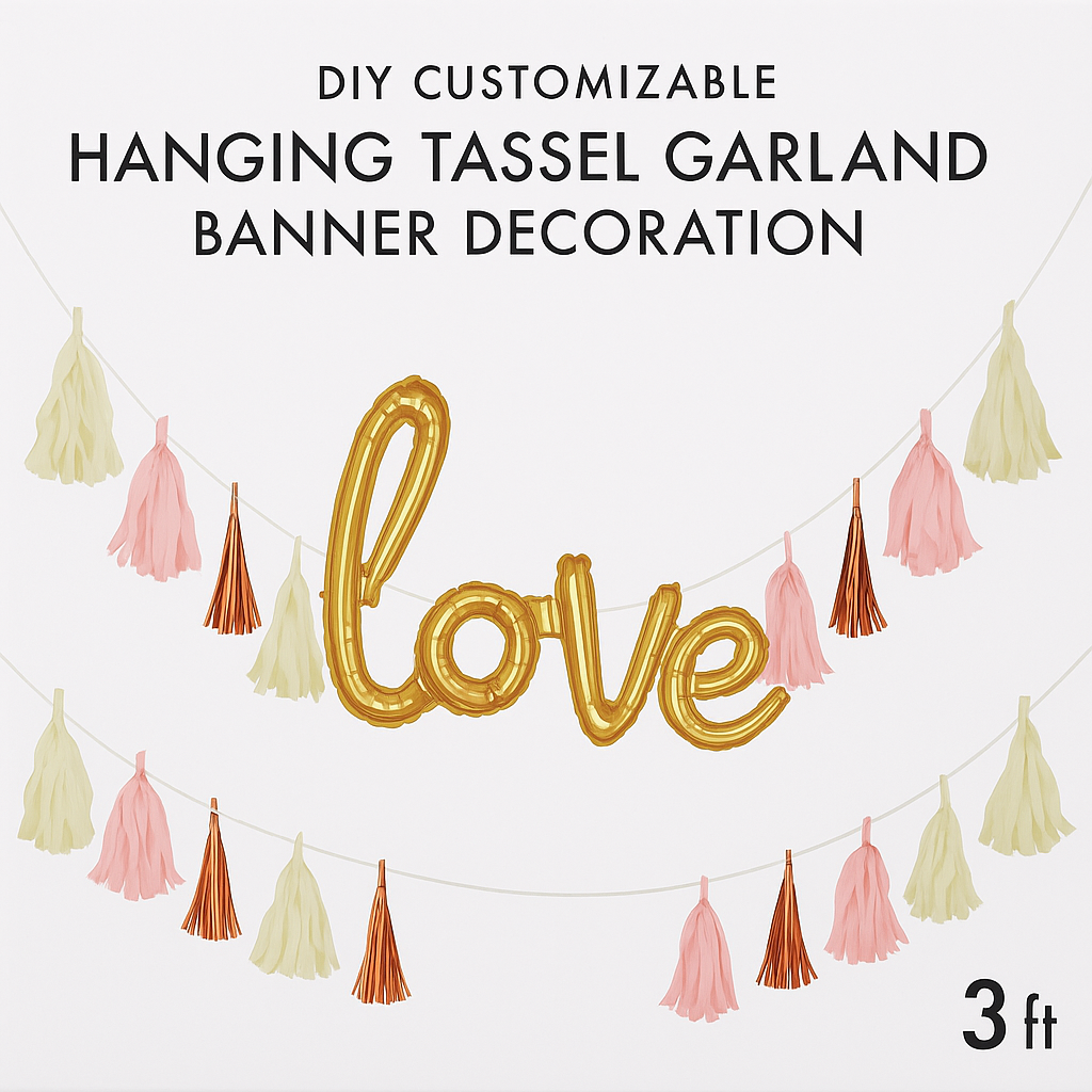DIY Rose Gold & Pink Tassel Garland Banner Decoration