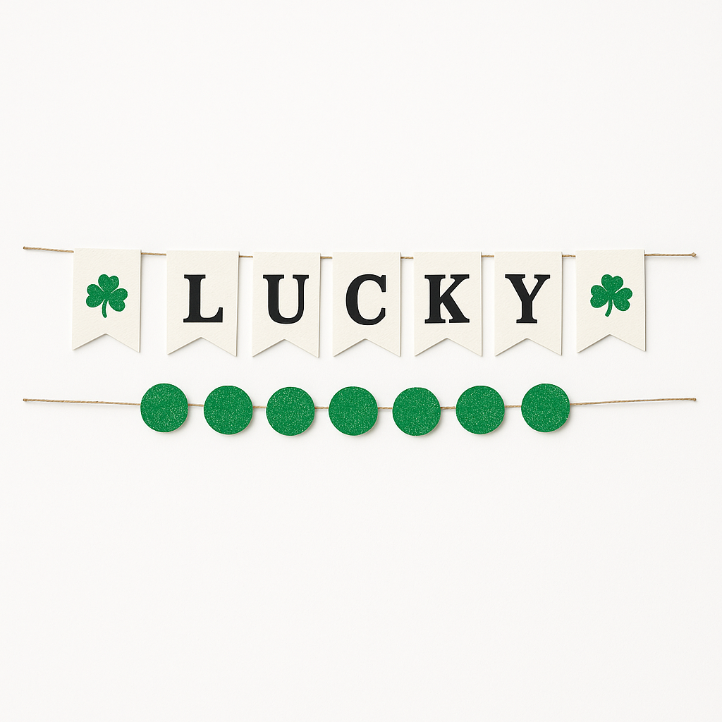 St. Patrick's Day "Lucky" Burlap Pennant and Pom-Pom Banner Set