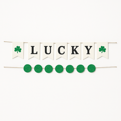 St. Patrick's Day "Lucky" Burlap Pennant and Pom-Pom Banner Set