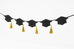 Graduation Cap Garland Banner with Gold Tassels