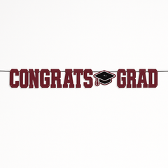 Maroon Foil "Congrats Grad" Letter Banner for Graduation