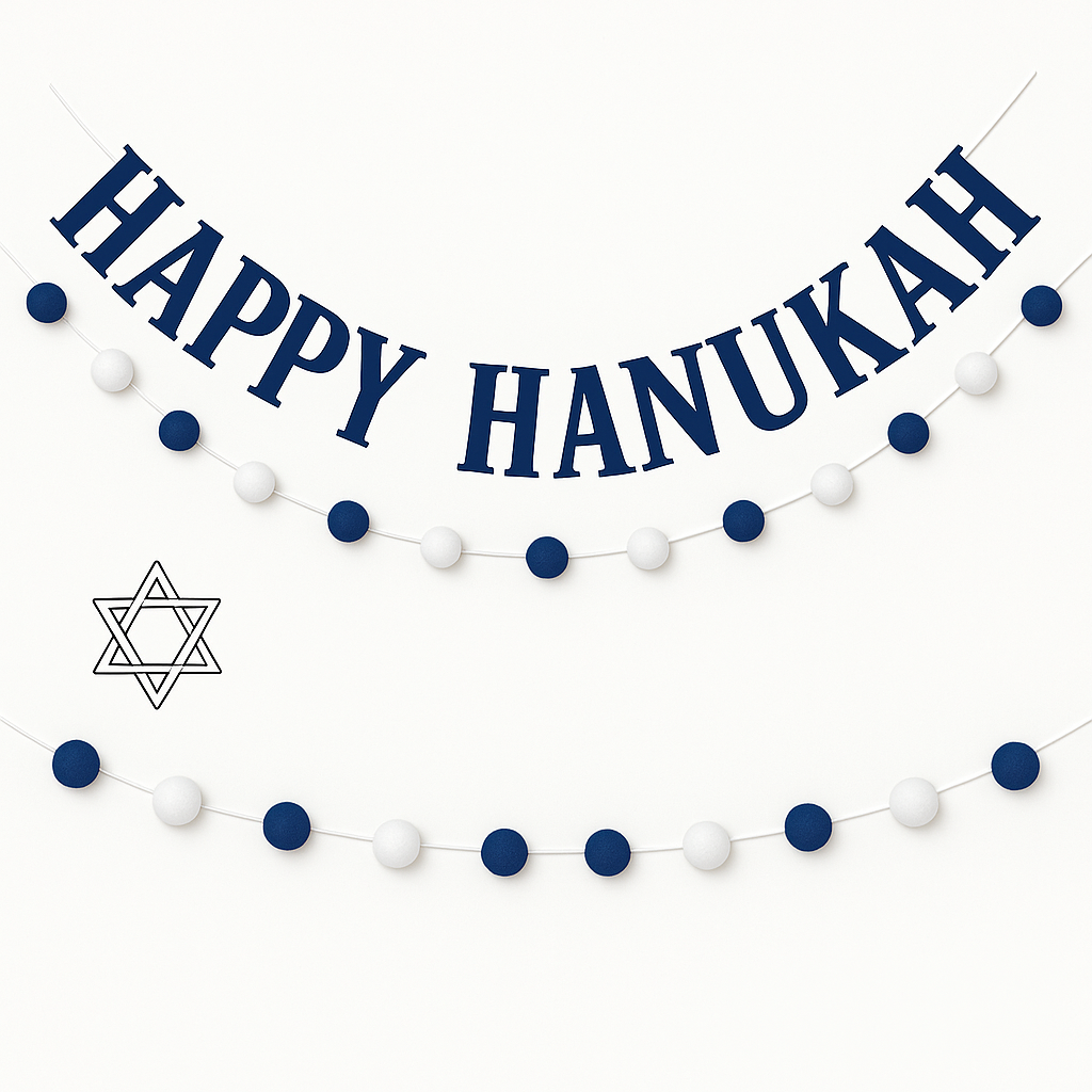 Happy Hanukkah Double Pom Banner