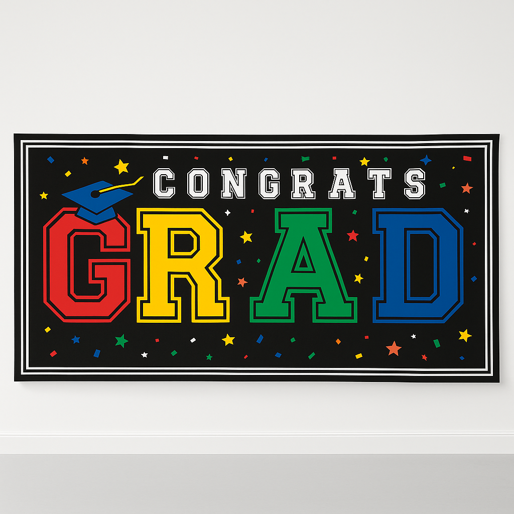 Congrats Grad Large Multicolor Horizontal Banner