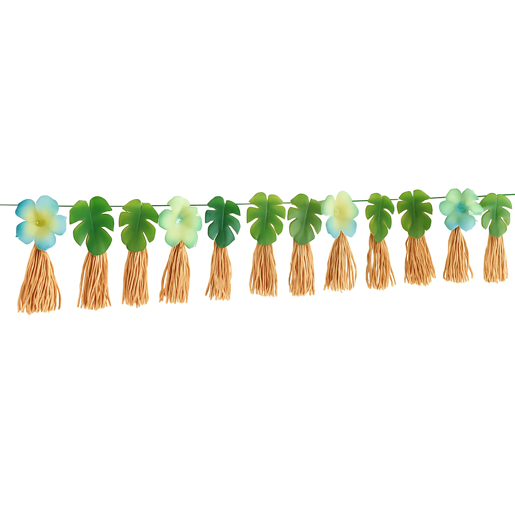 Tropical Beach Life Raffia and Palm Leaves Garland, 10 ft