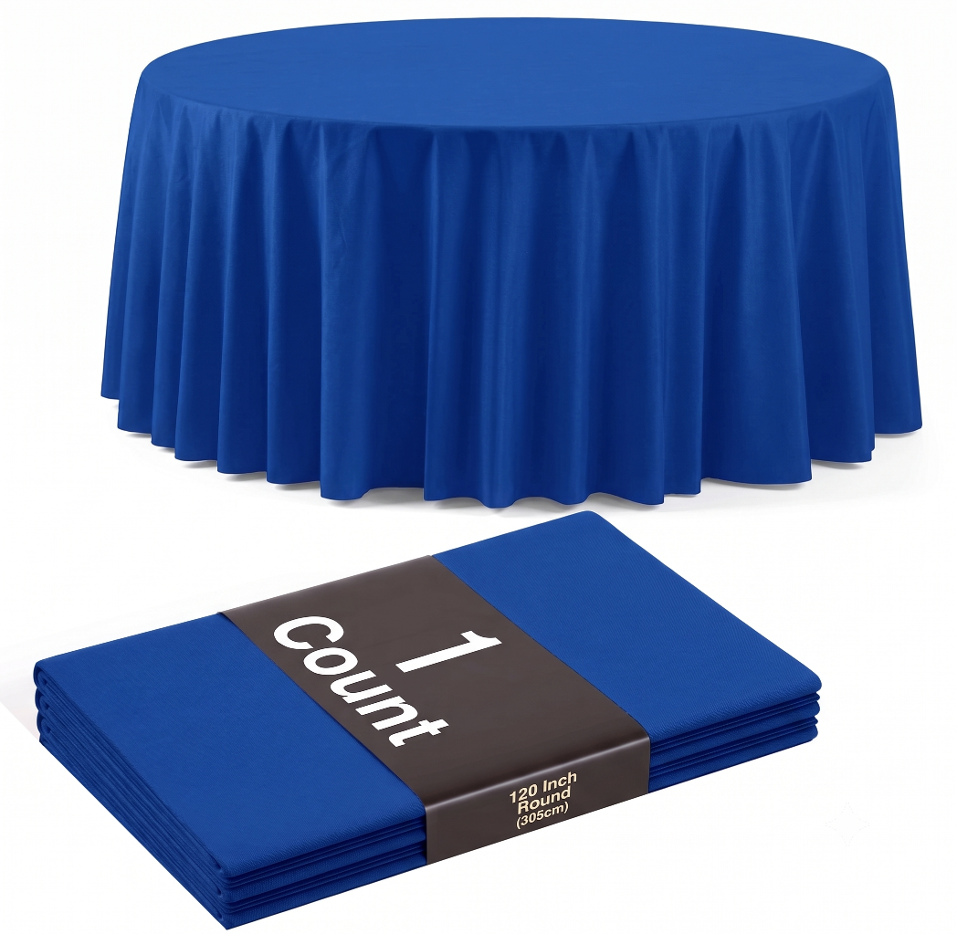 120 in. Premium Round Dark Blue Plastic Table Cover