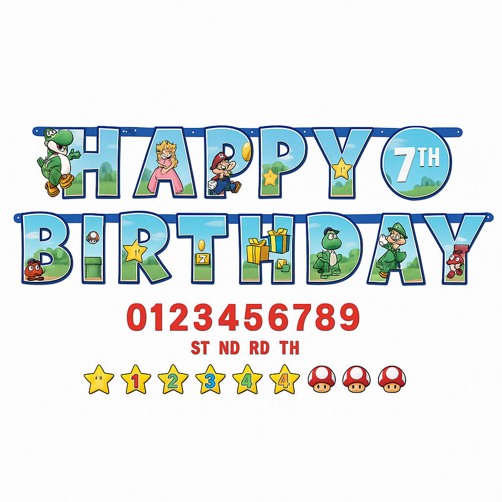 Nintendo Super Mario Bros Customizable Birthday Banner