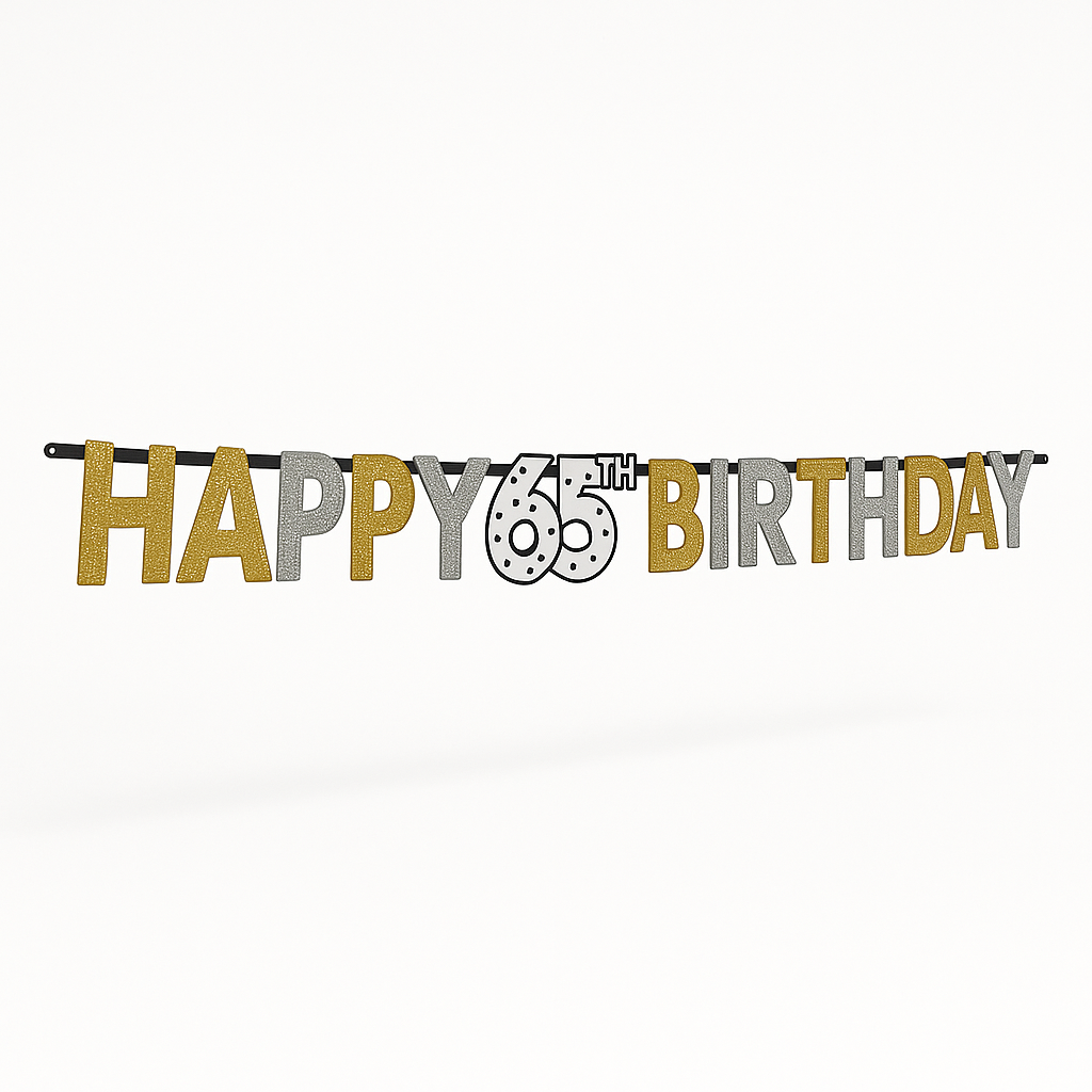 Prismatic 65th Birthday Banner - Gold, Silver & Black