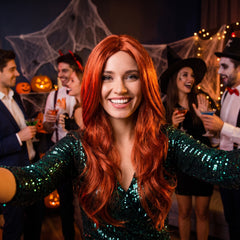 Fiery Hot Honey Red Long Wavy Halloween Wig