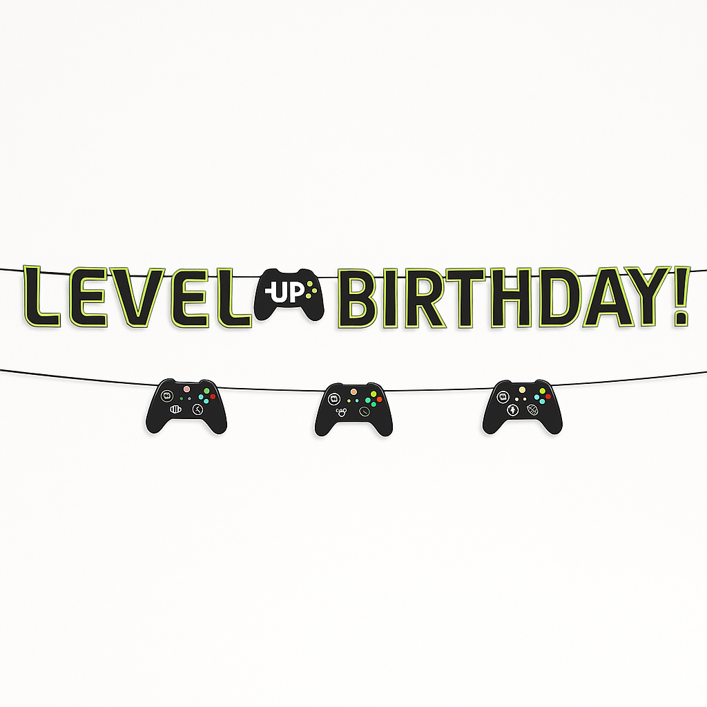 Level Up Birthday Banner Kit with Game Controller Design