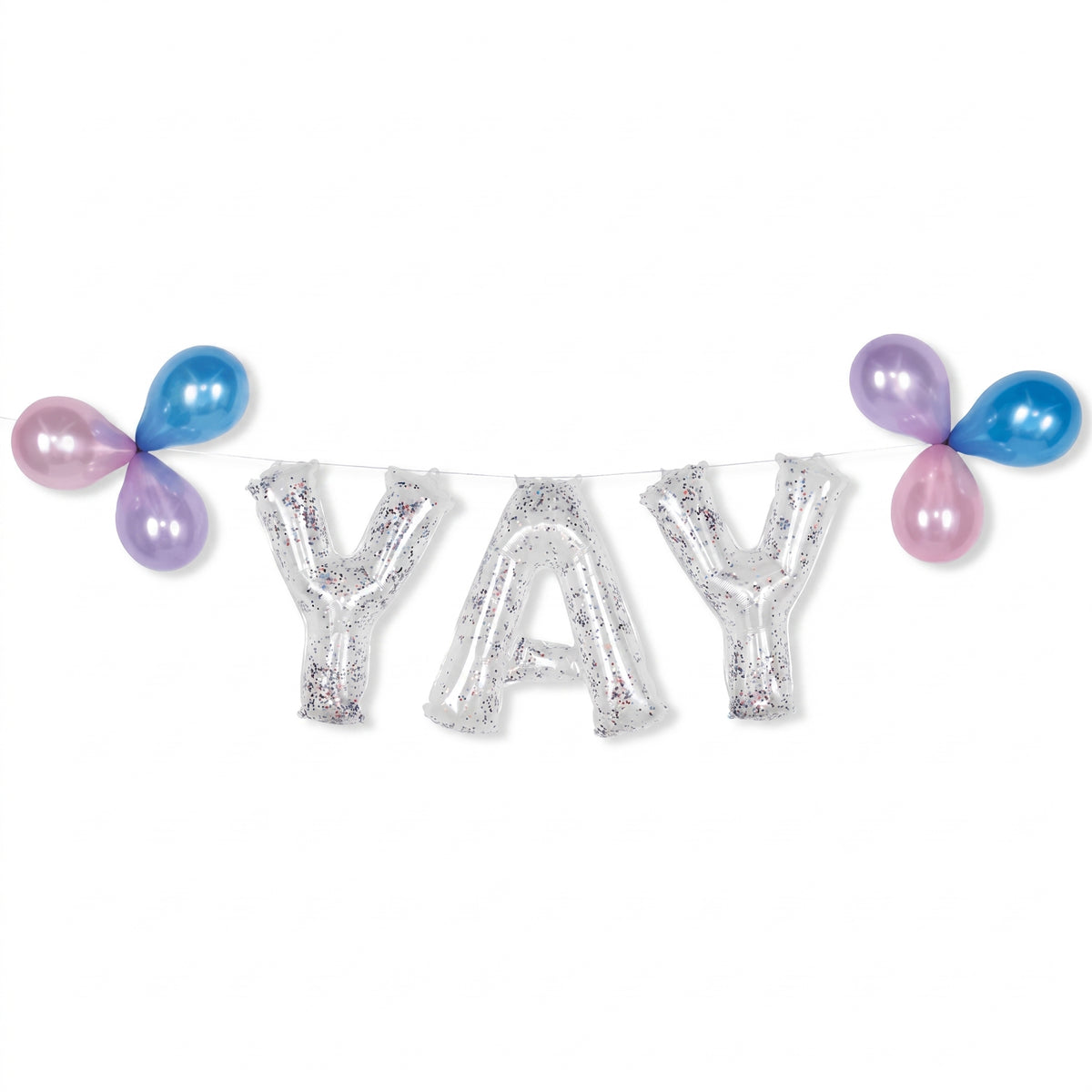 Silver Glitter "Yay" Balloon Banner Kit - Air-Filled Foil Decoration