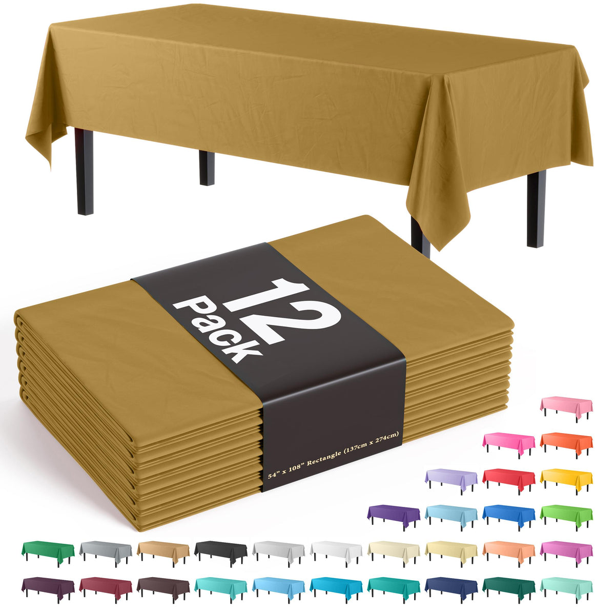 Premium Gold Plastic Table Covers | 12 Count