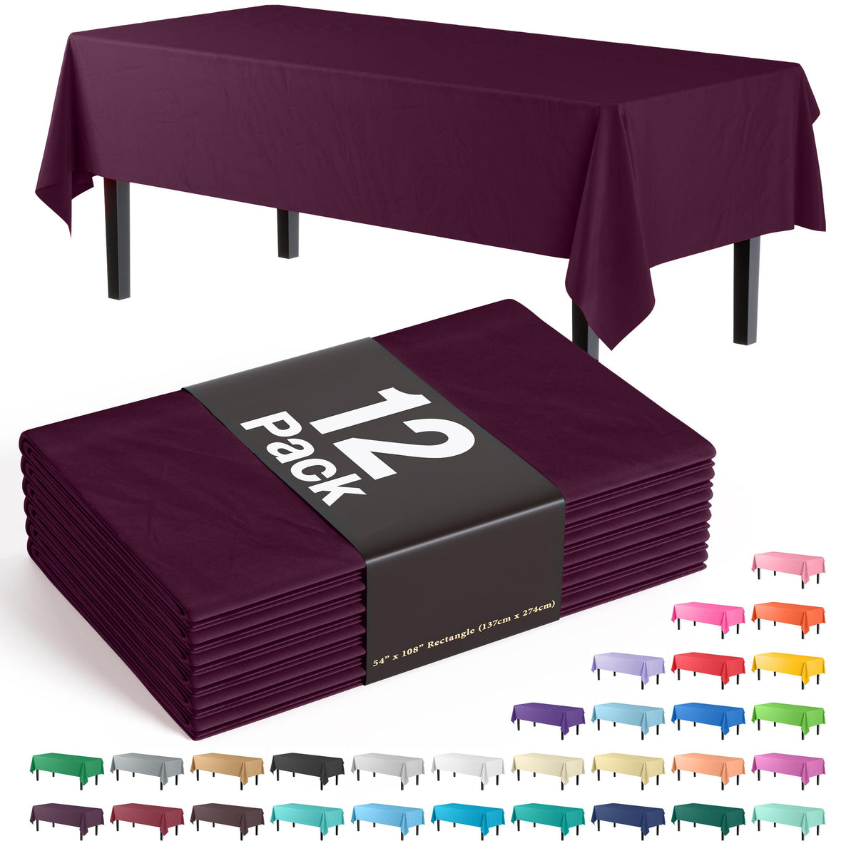 Plum Table Covers | 12 Pack