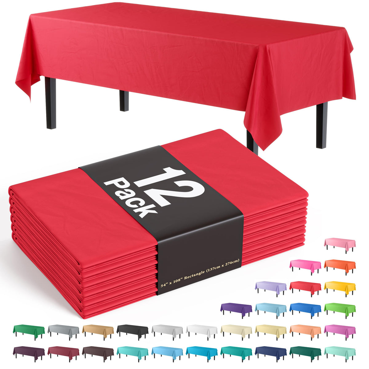 Red Plastic Table Covers | 12 Pack