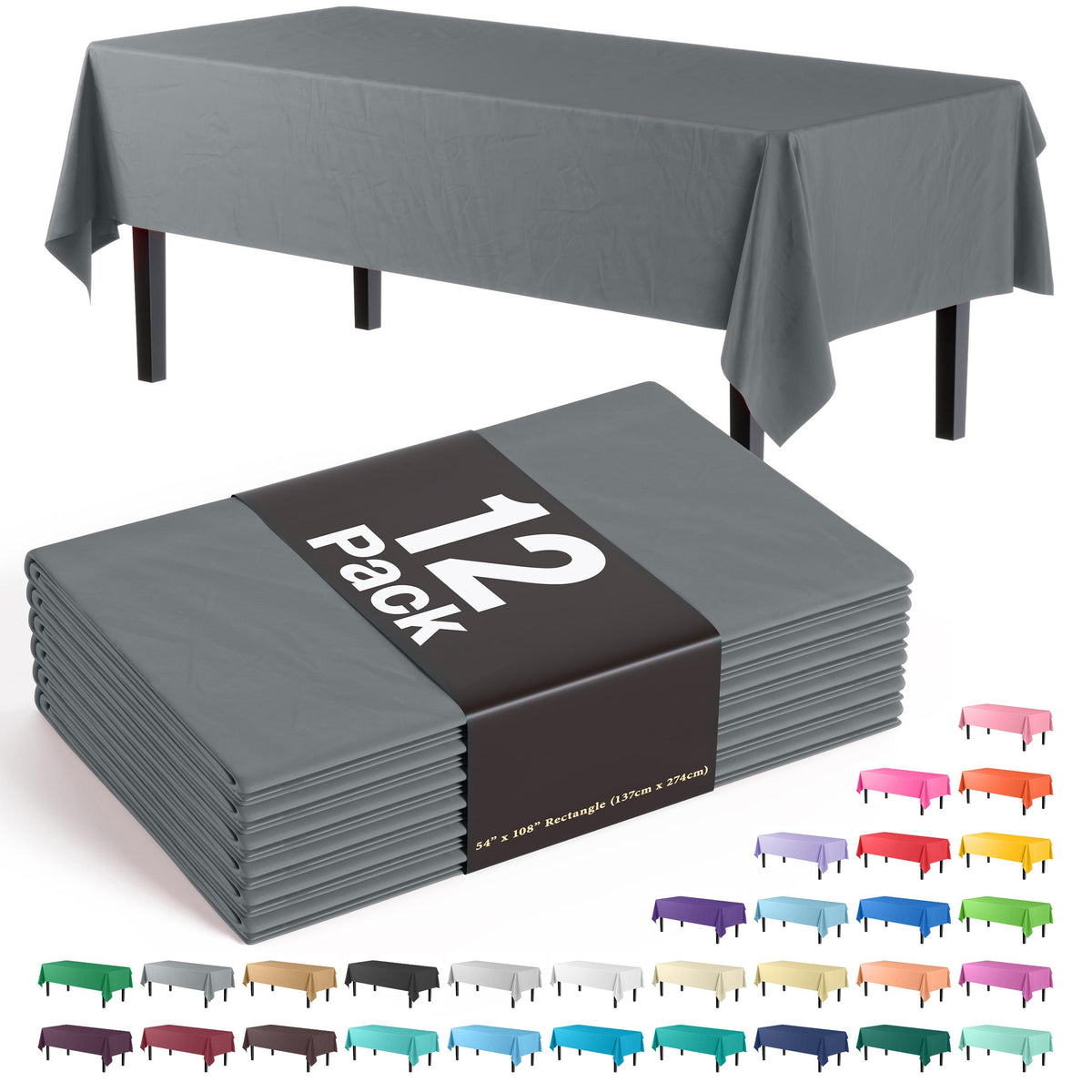 Premium Silver Plastic Table Covers | 12 Count