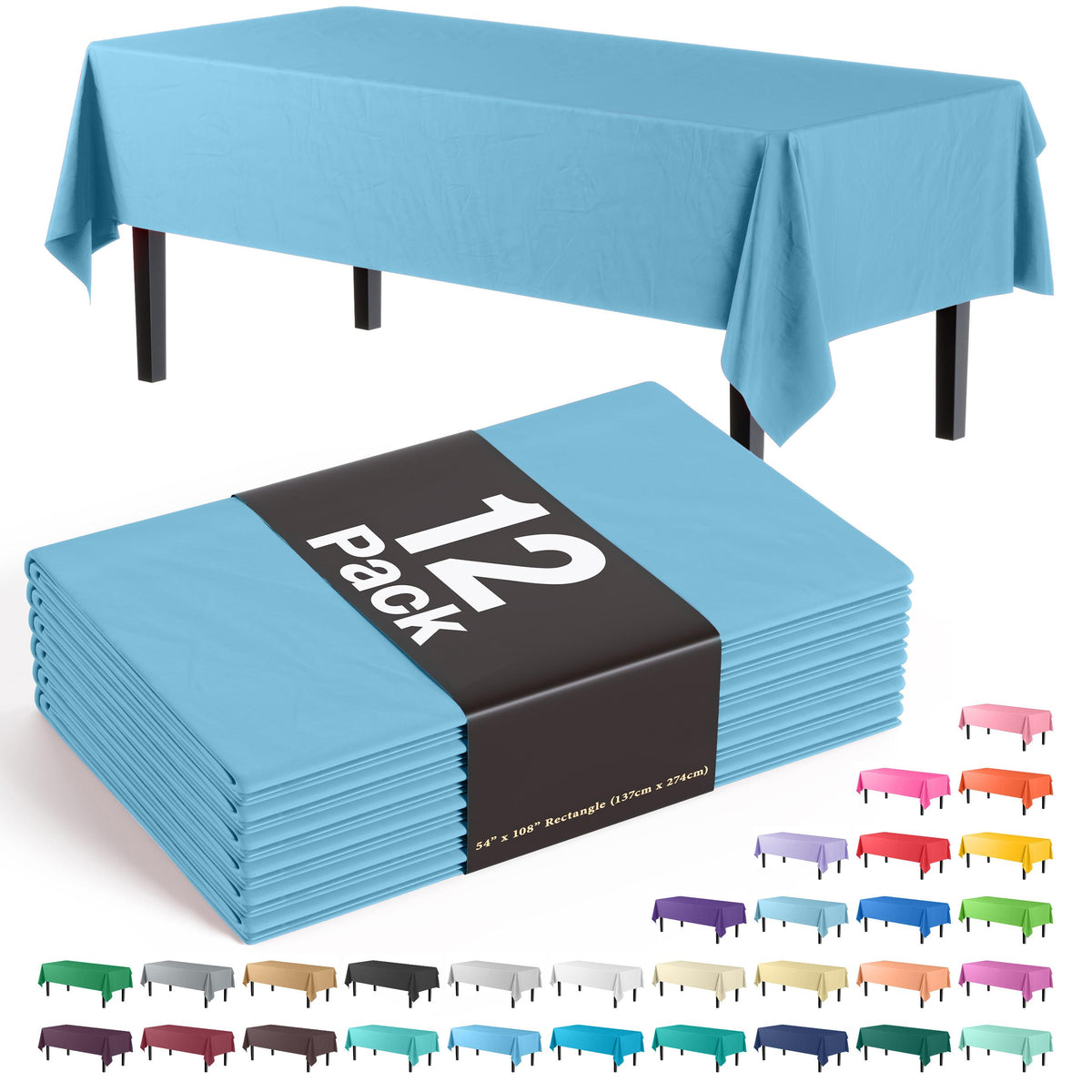 Premium Sky Blue Table Covers | 12 Pack