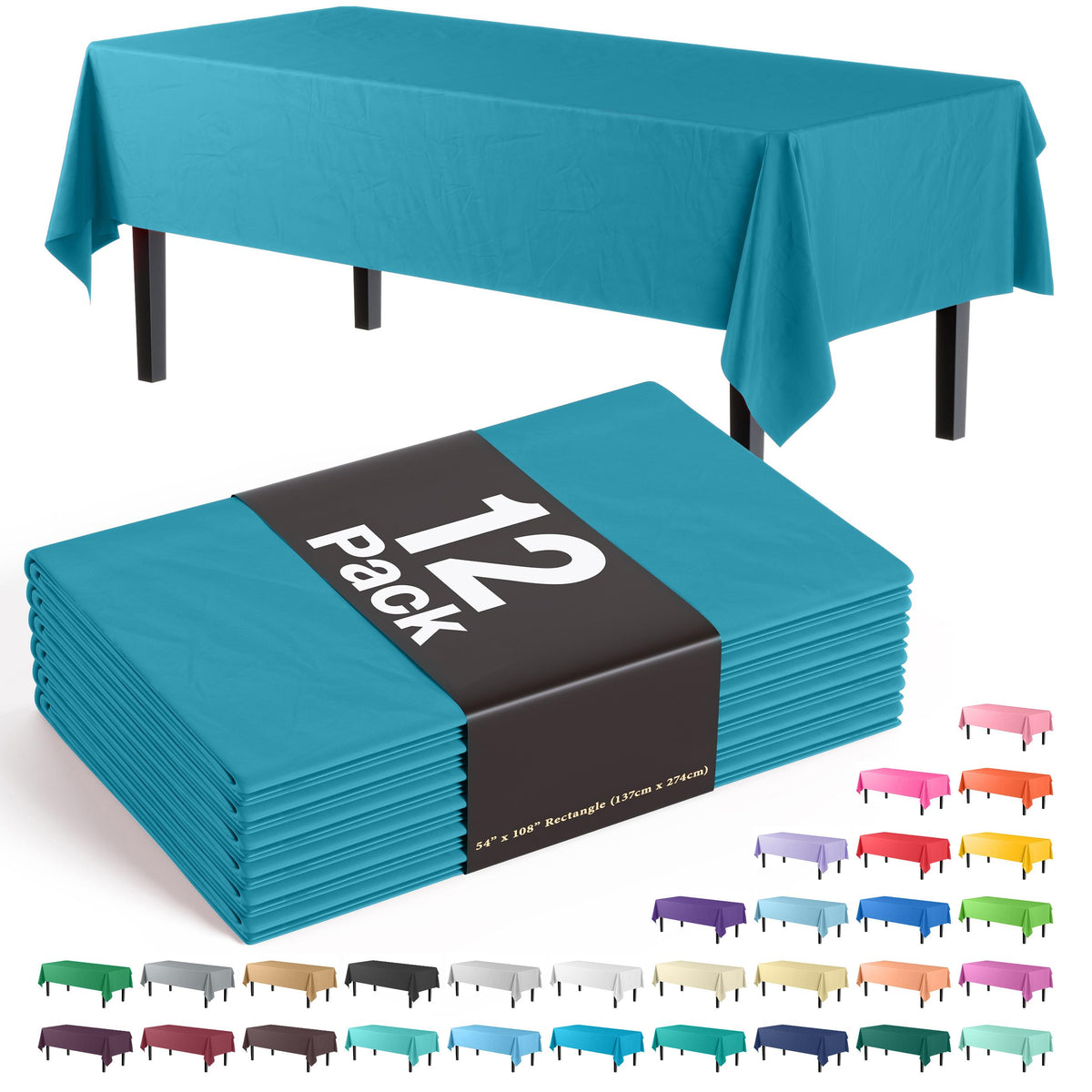 Turquoise Plastic Table Covers | 12 Pack