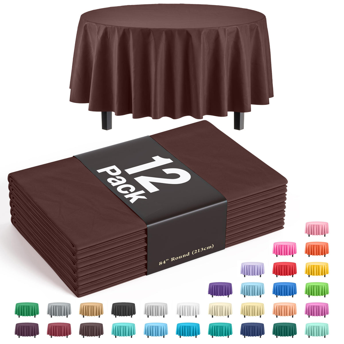 Premium Round Brown Table Covers | 12 Pack