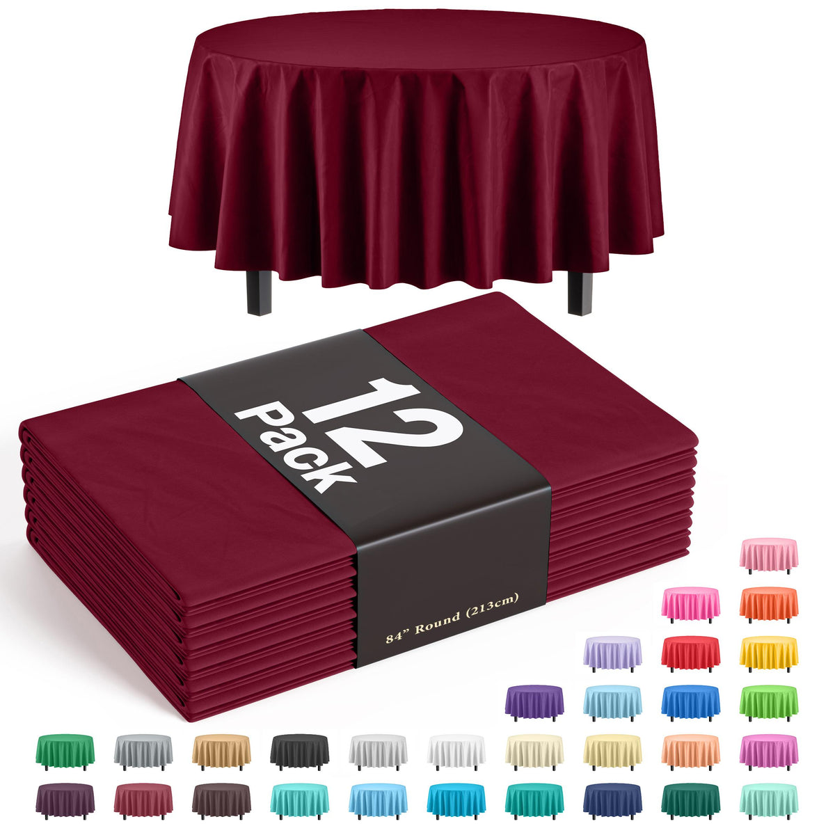 Round Burgundy Table Covers | 12 Pack