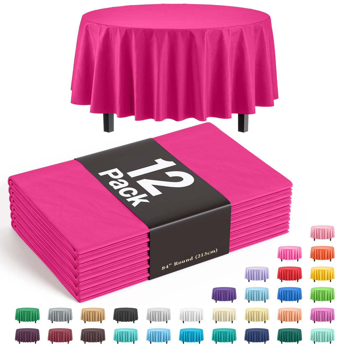 Premium Round Cerise Table Covers | 12 Pack