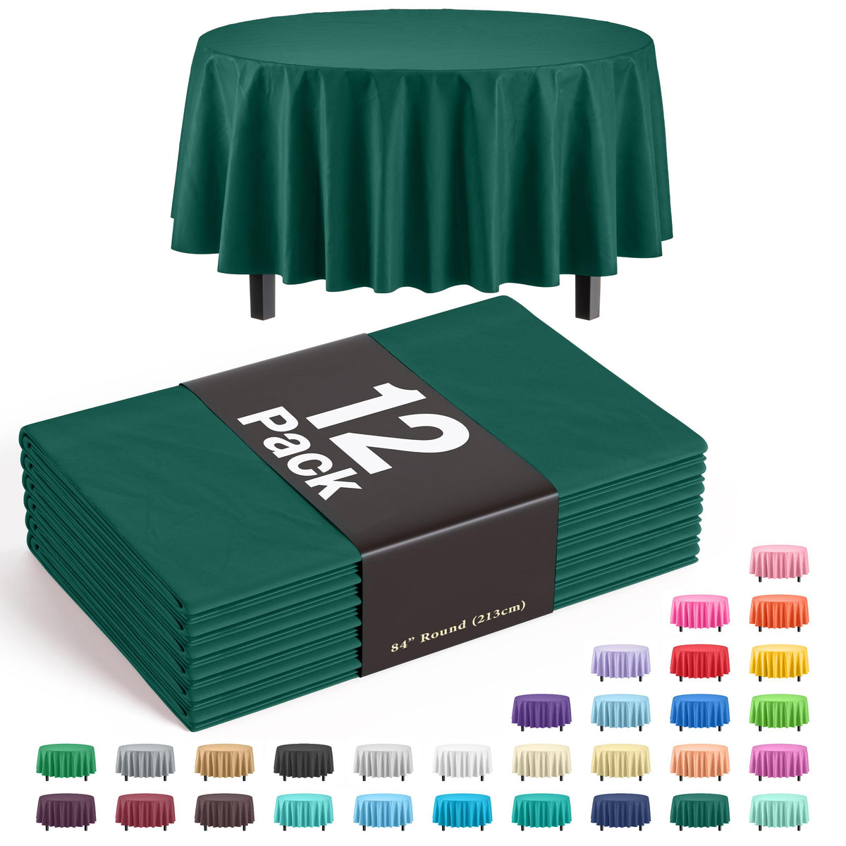 Premium Round Dark Green Table Covers | 12 Pack