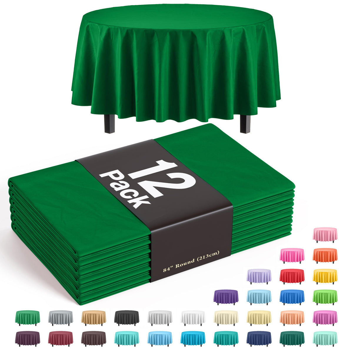 Premium Round Emerald Green Table Covers | 12 Pack