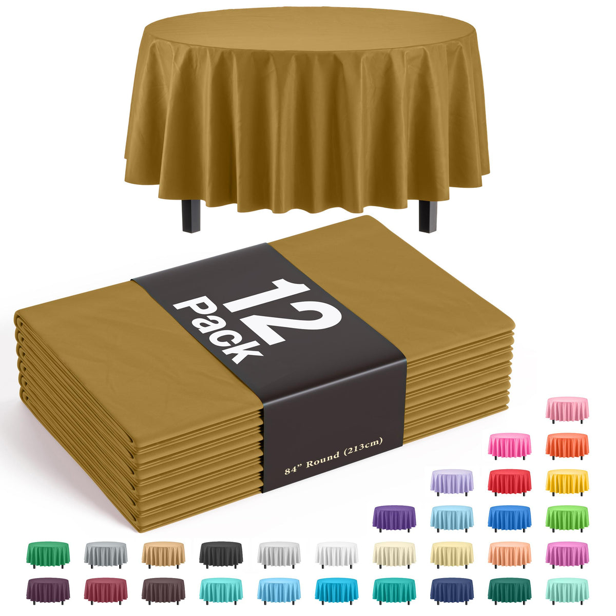 Round Gold Table Covers | 12 Pack